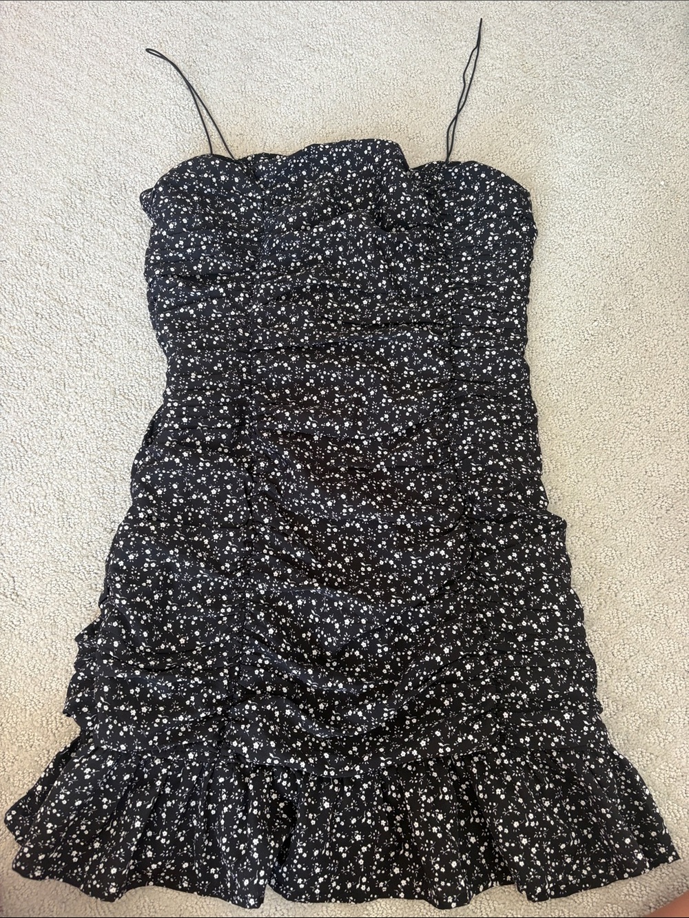 Strapless Black Floral Ruffle Sundress